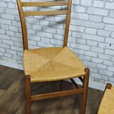 3 vintage wooden and rope chairs 1960