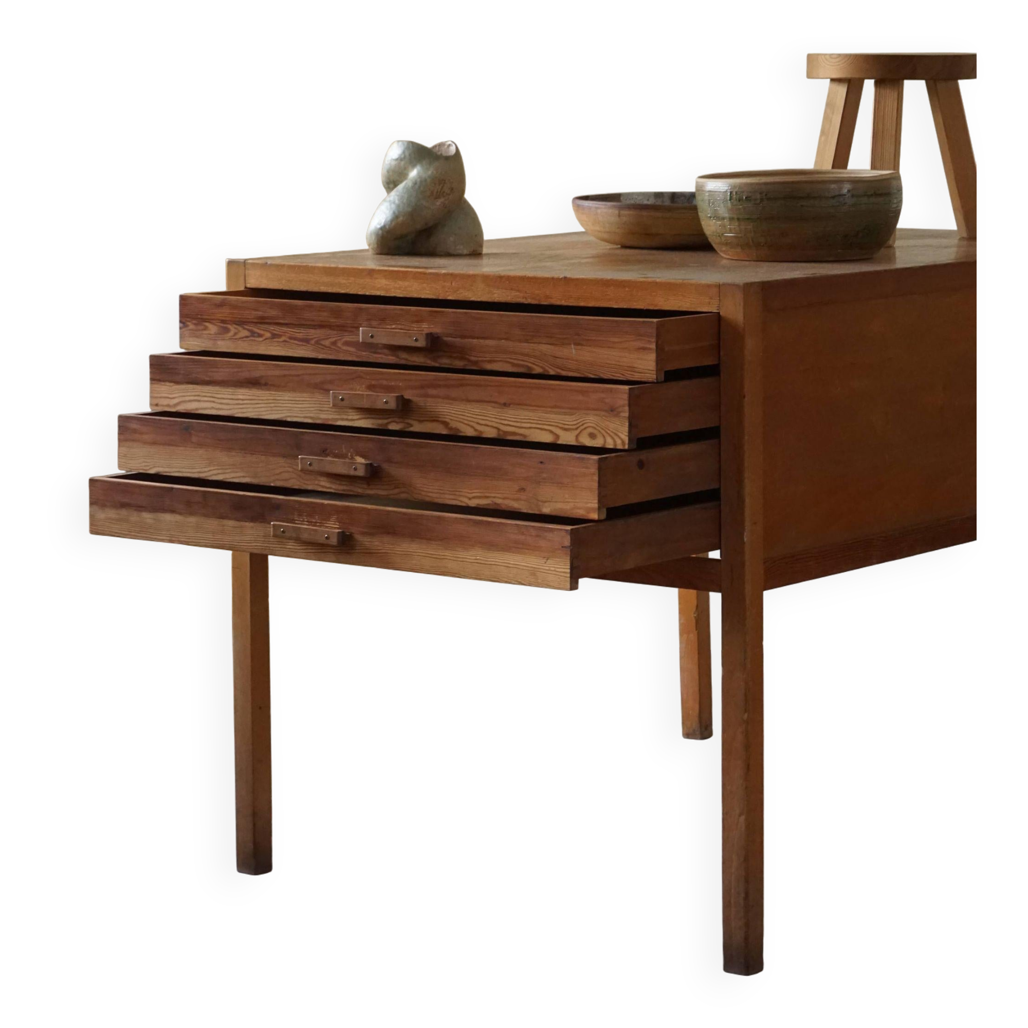 Large Danish drawing cabinet from the mid-century in pine and beech, 1960s.