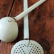 A skimmer and a ladle to hang Vintage mint enamelled sheet metal