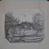 Miniature pencil drawing circa 1910 english countryside