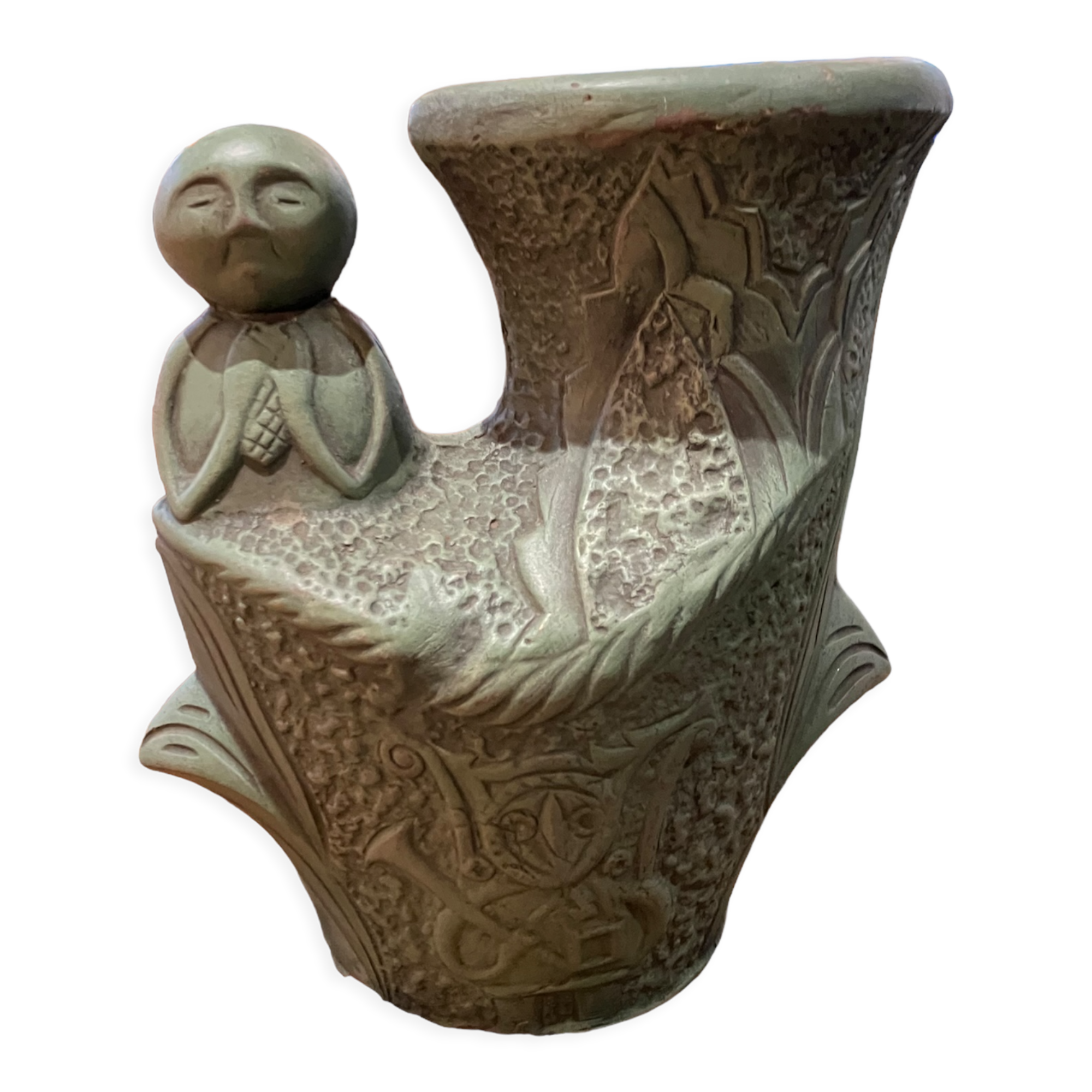 Ethnic anthropomorphic vase in patinated terracotta