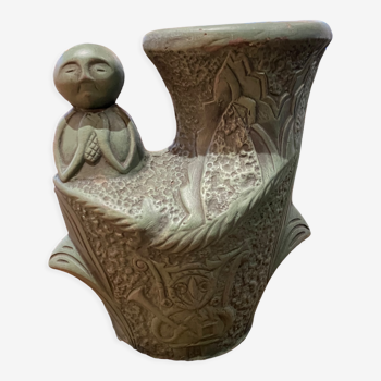 Vase anthropomorphe ethnique en terre cuite patinée