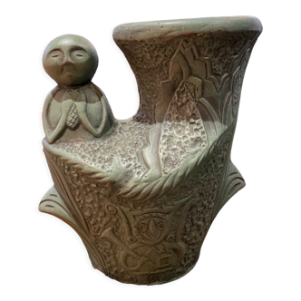 Vase anthropomorphe ethnique en terre cuite patinée