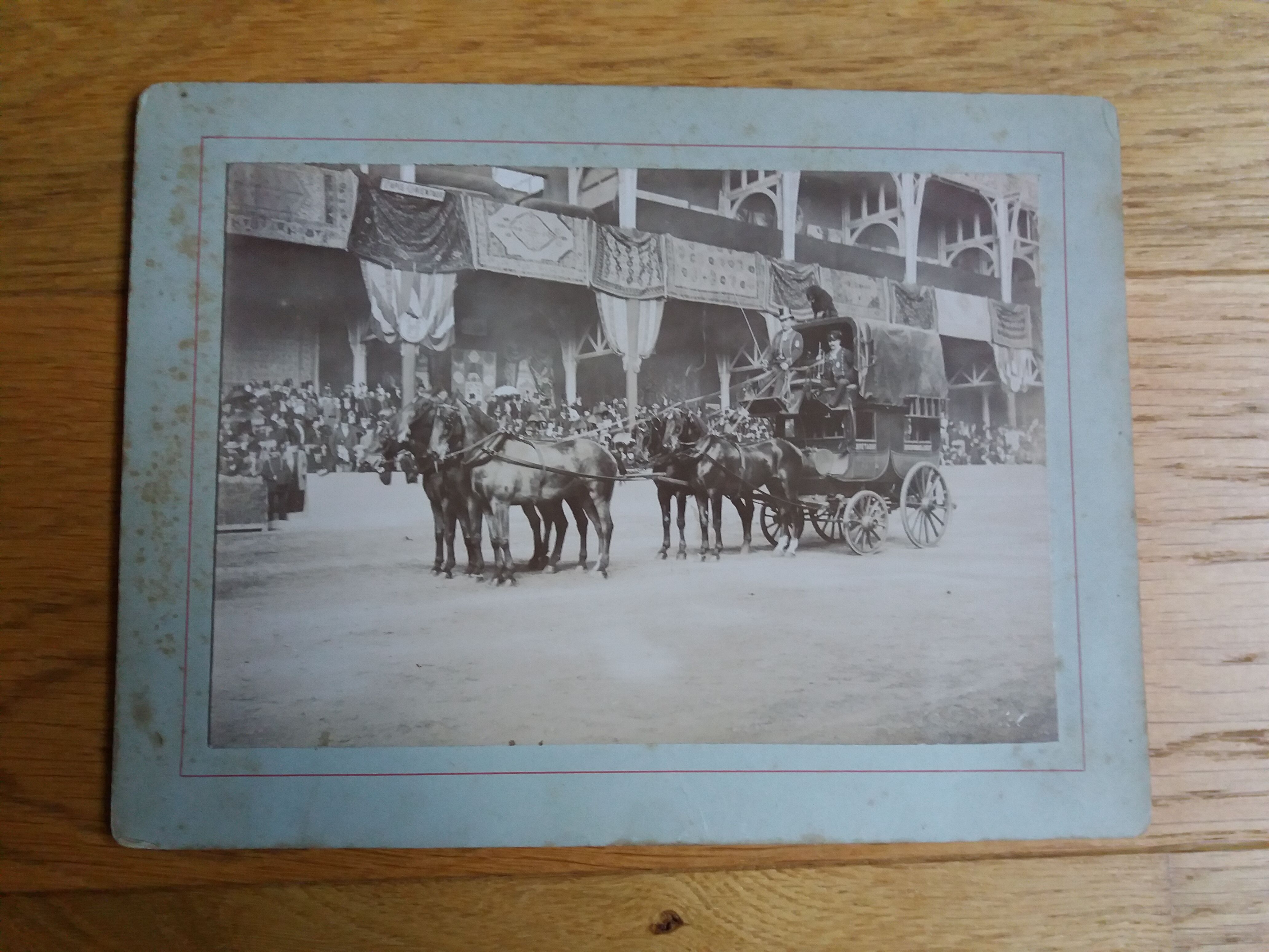 Old photography 1900 stagecoach, horses, oriental carpets, Brittany