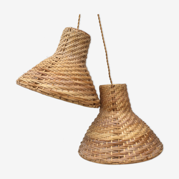 Pair of large-format rattan hanging