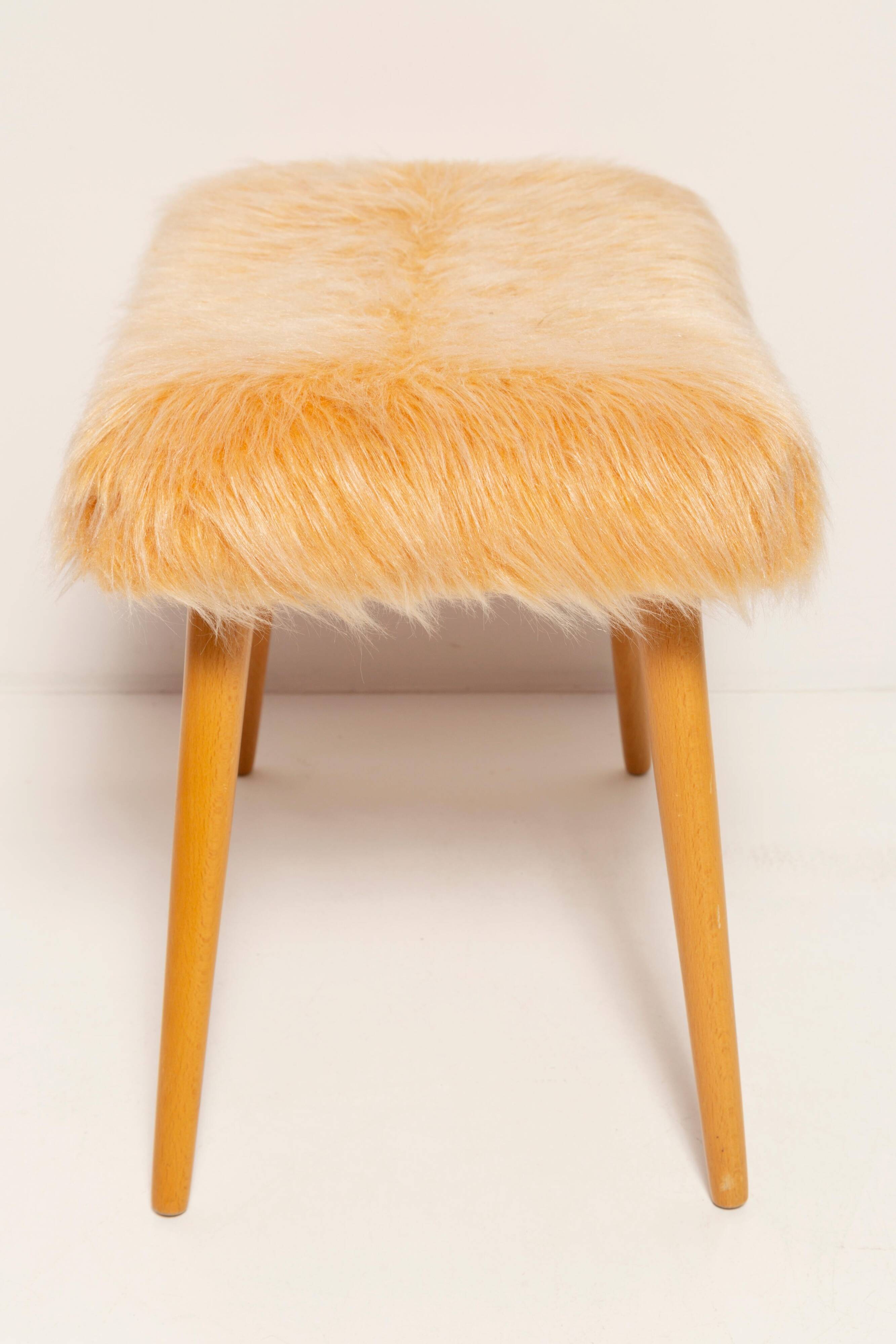 Vintage orange faux fur stool, Denmark, 1960.