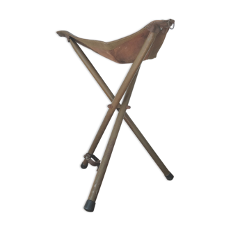 Tabouret pliant métal et cuir