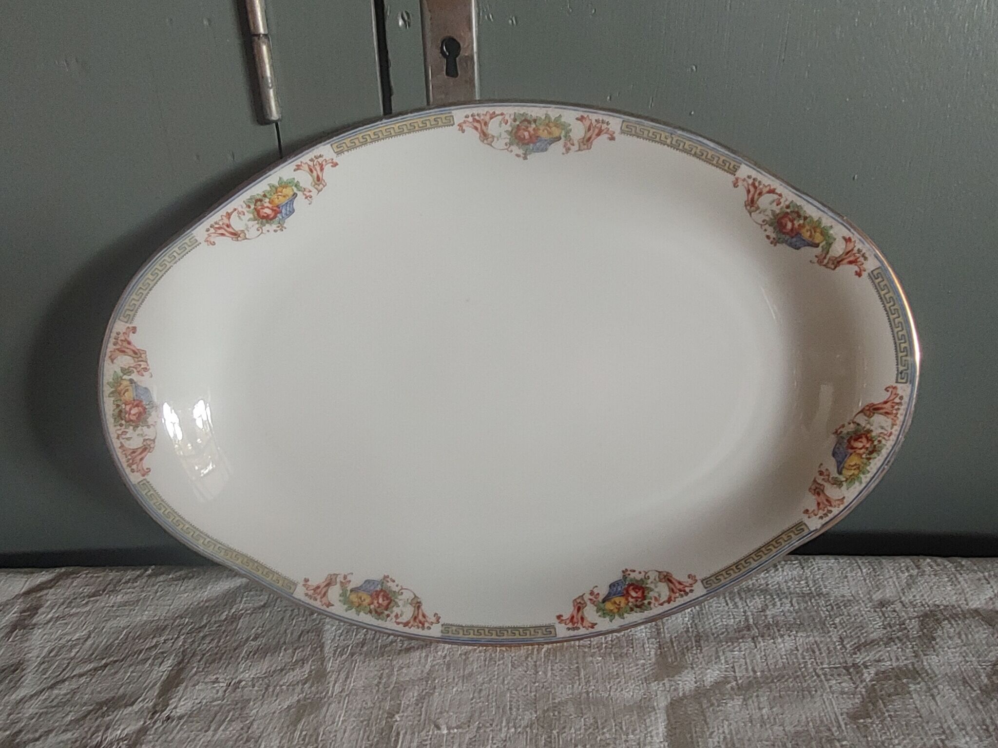 Serving dish in limoges porcelain flower baskets, fruits - early 20th