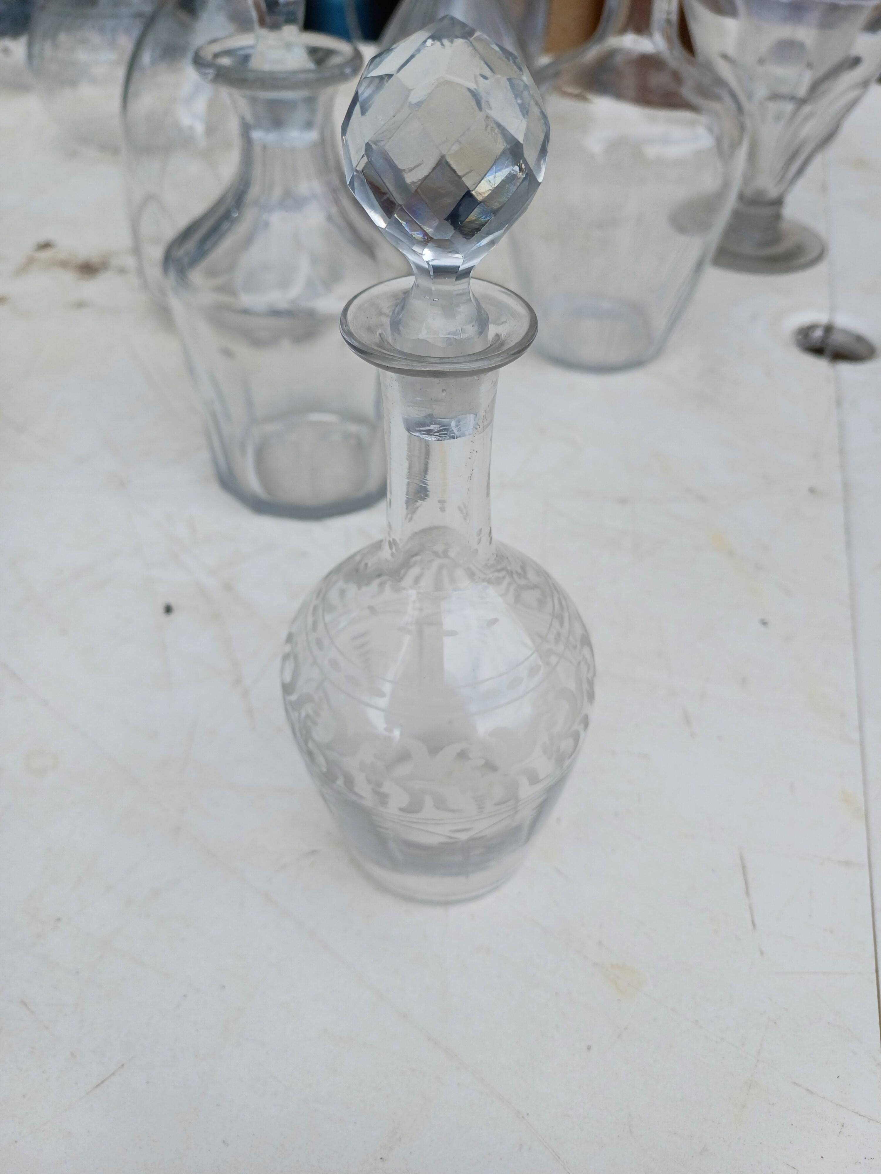 Set of 18 glass and crystal carafes