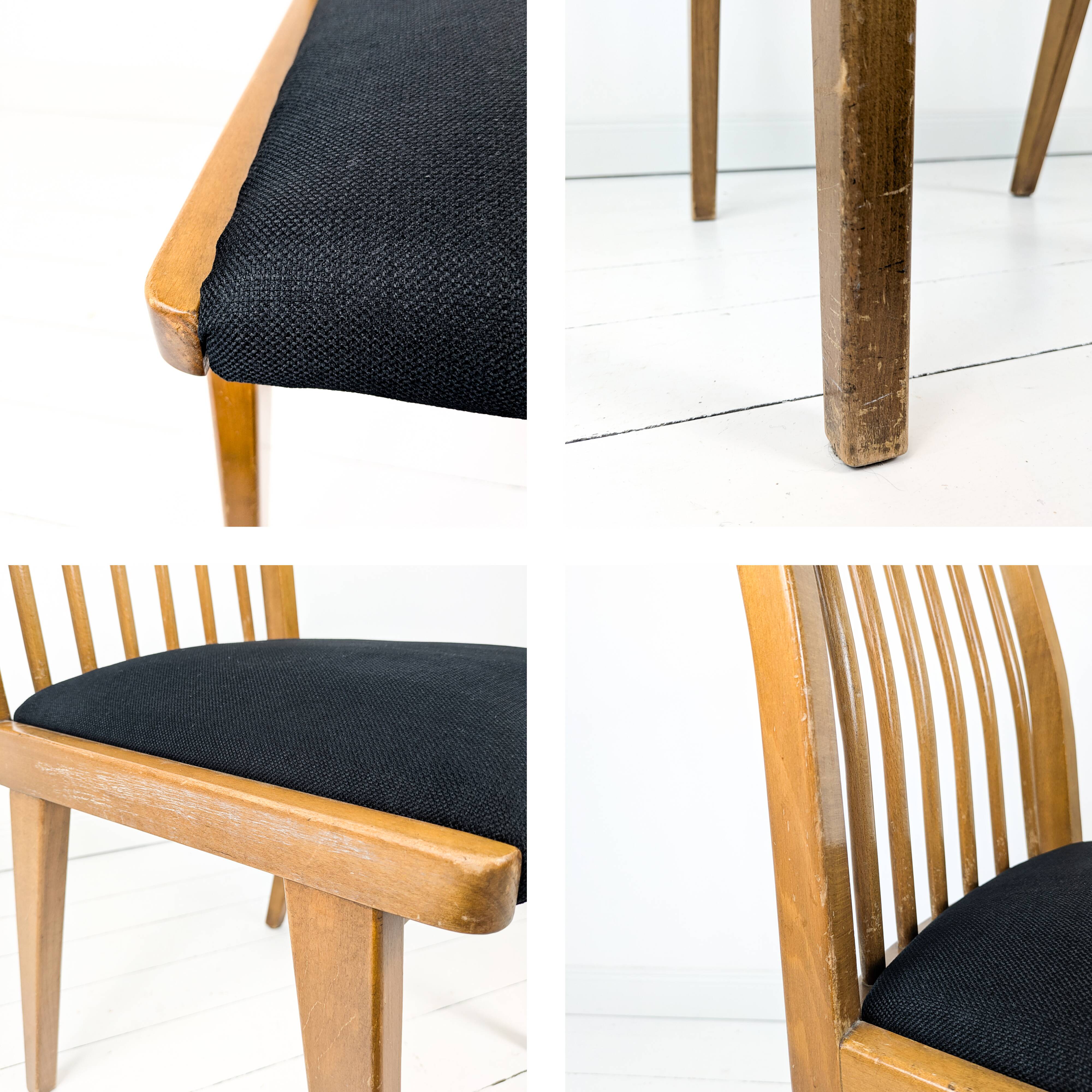 Chaise vintage Mid-Century à barreaux en bois massif avec assise à ressorts