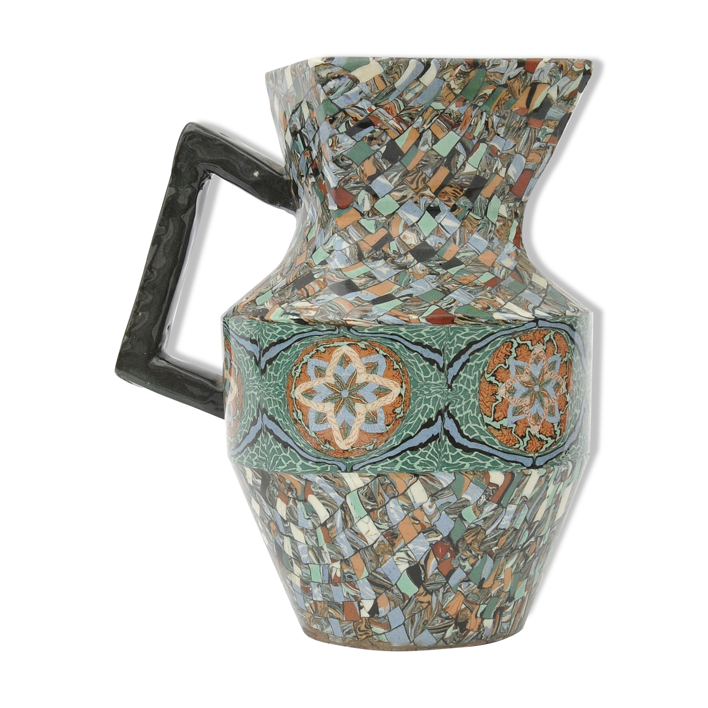 Pichet en faience de Vallauris Gerbino à décor mosaïque de terres