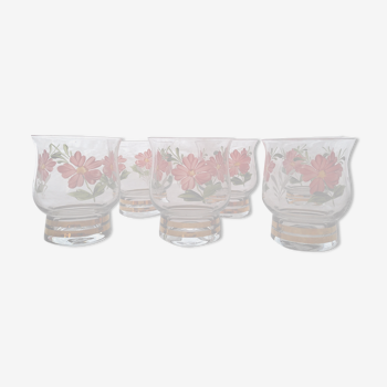 6 verres dorés et peint à la main de fleurs