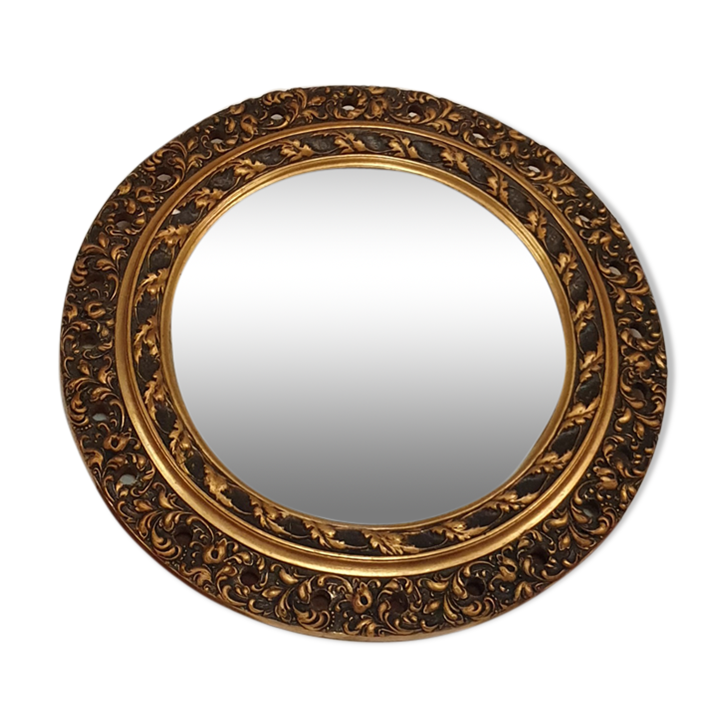 Carved golden witch mirror