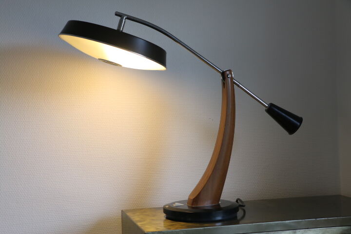 Fase black desk lamp from the 50s with reflector
