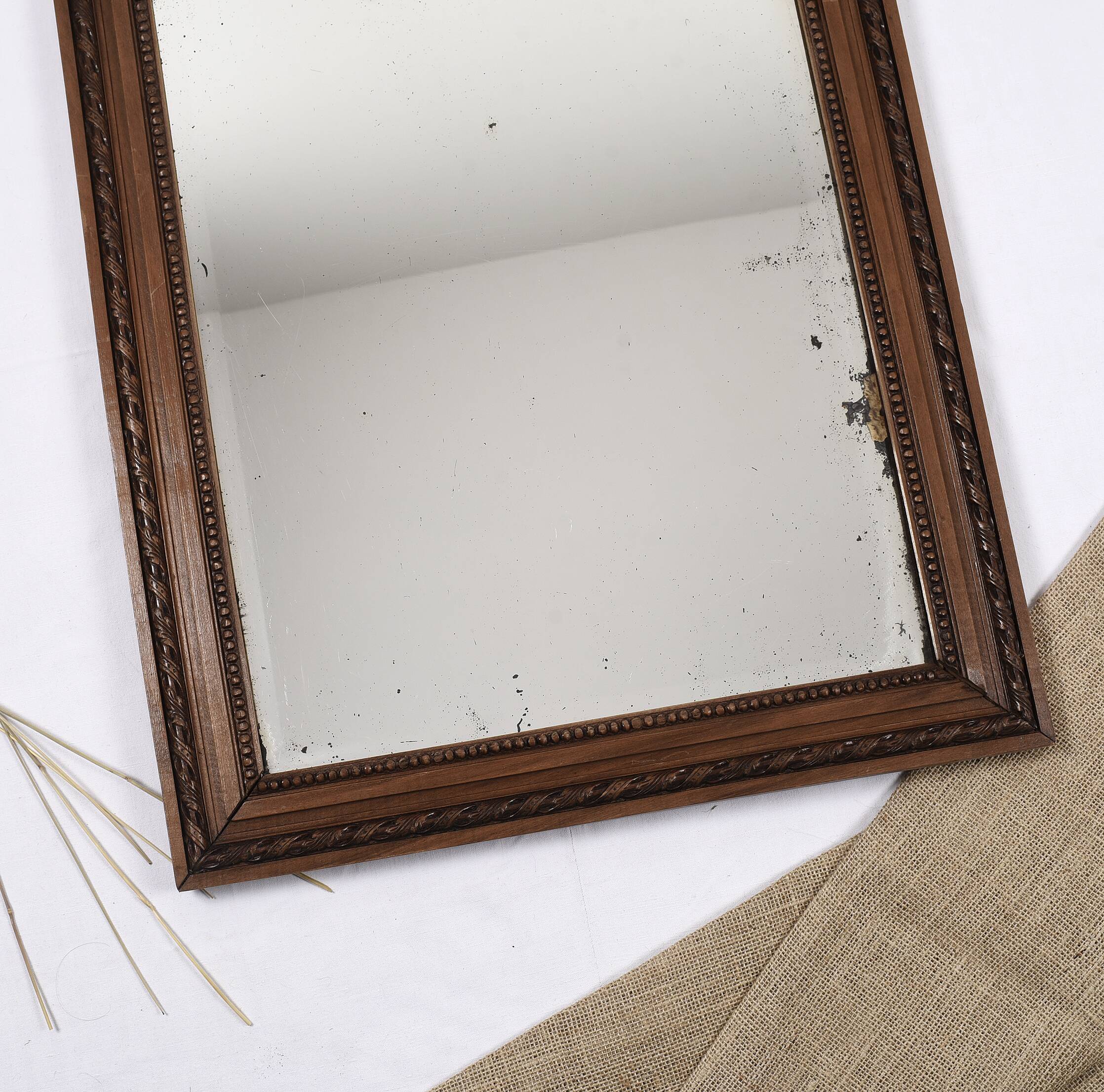 Large old mirror 65cm, carved wooden frame