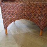 Two-seater banquette in woven rattan, wood and bamboo, 1980s.
