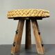 Midcentury braided rope tripod stool in the style of Audoux & Minet, 1950s