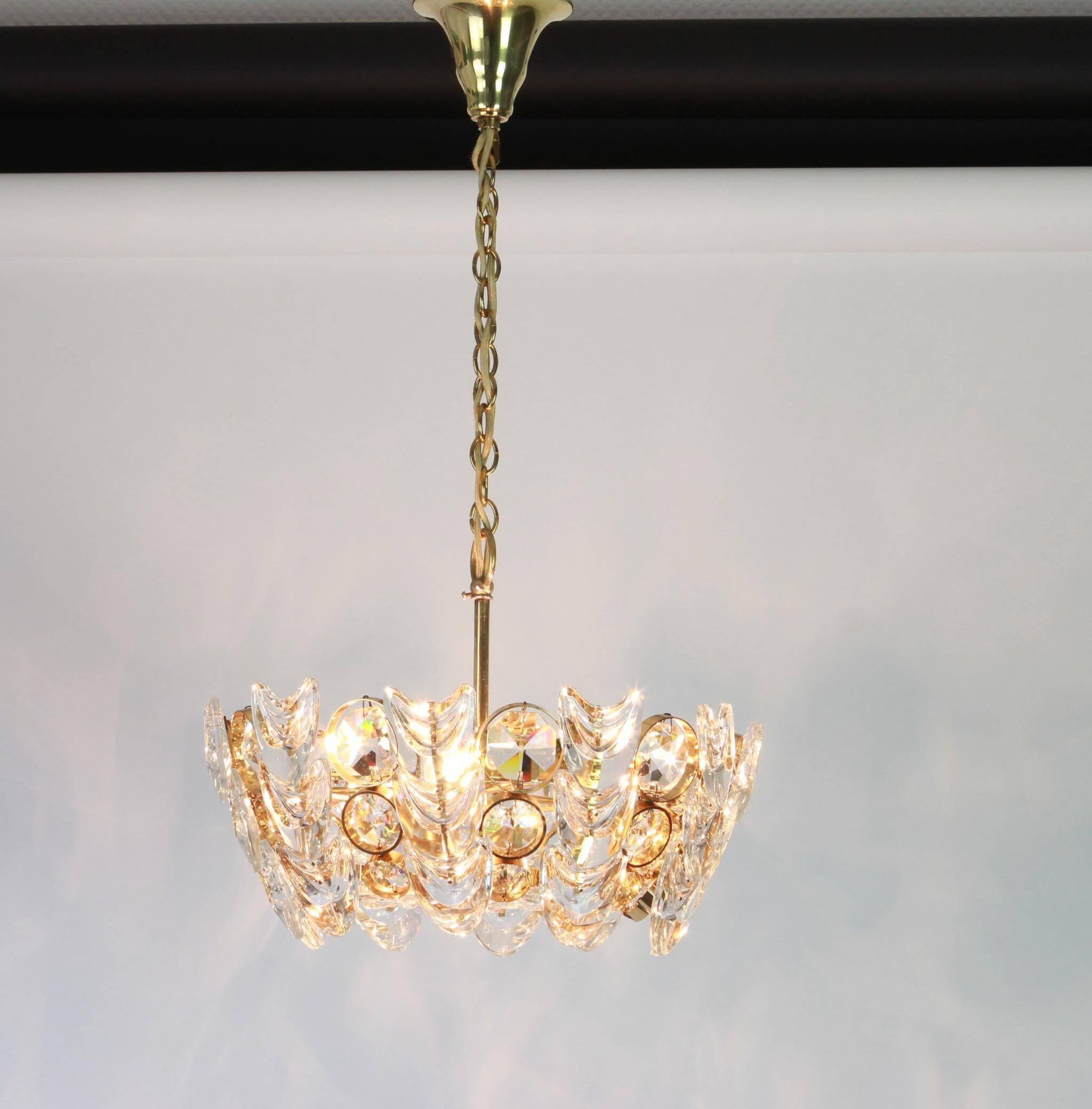 Small golden brass suspension with crystal glass inlay by Palwa, Germany, 1970s.