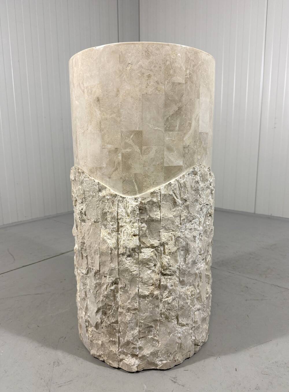Travertine mactan stone columns & vase 1980’s
