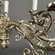 Large, rare antique chandelier in solid silver-plated bronze, Empire style, 12 light points.