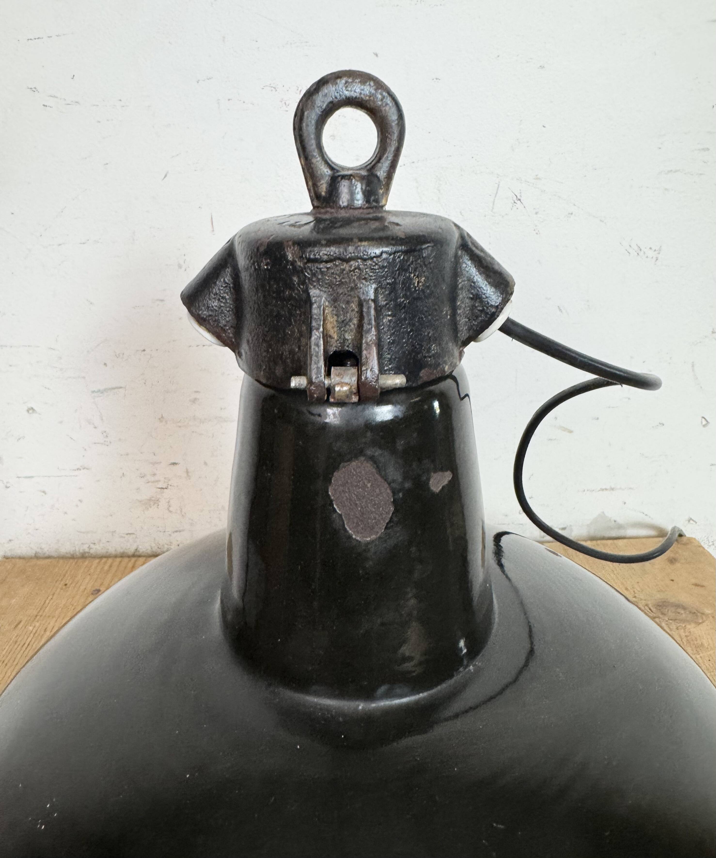 Industrial Black Enamel Factory Lamp with Cast Iron Top, 1950s