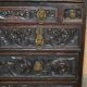 Library Desk in Carved Oak with Brass Handles
