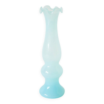 Sky blue opaline vase with a scalloped neck, 1960.