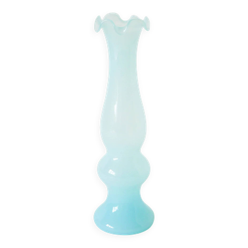 Sky blue opaline vase with a scalloped neck, 1960.