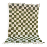 Beni Ouarain rug in Khaki Green and Cream Checkerboard, Handmade, 250x150cm