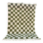 Beni Ouarain rug in Khaki Green and Cream Checkerboard, Handmade, 250x150cm