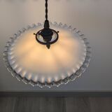 Vintage pendant light in white opaline with lace