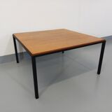 Vintage modernist square coffee table in teak and black metal from the 60s