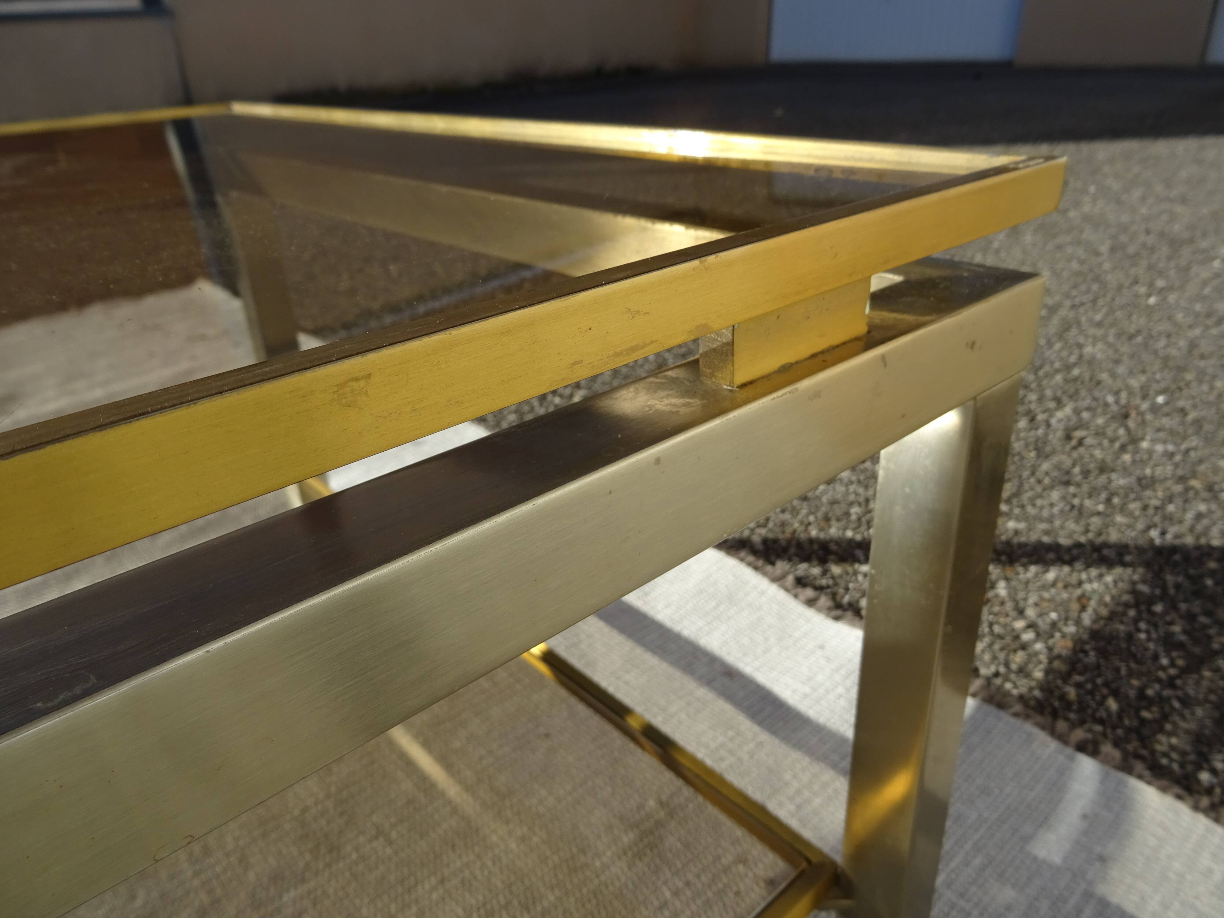 Table bout de canapé acier bicolore Guy Lefèvre Maison Jansen an 70