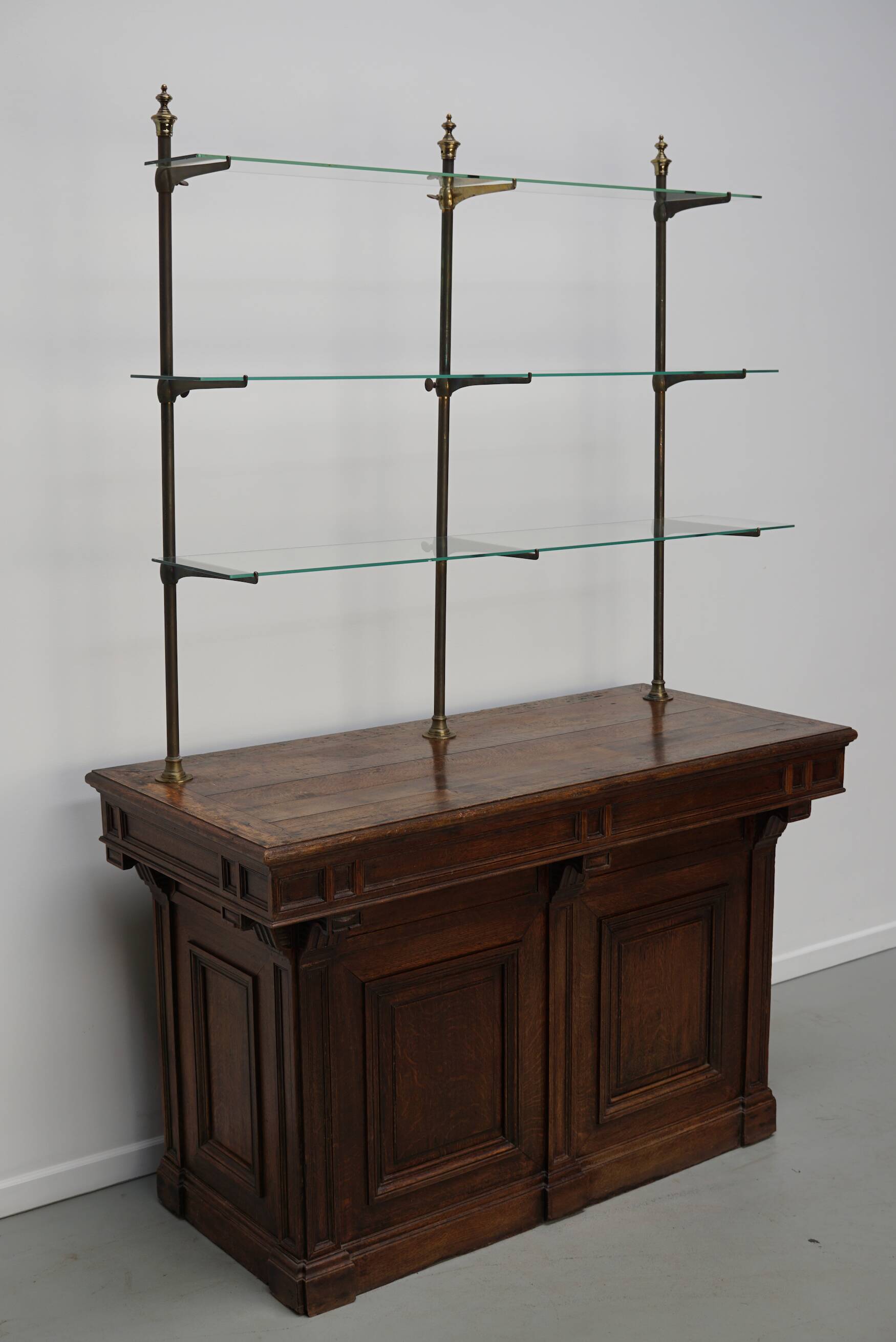 Antique French Oak Shop Counter Cabinet / Shelving Unit, 19th Century