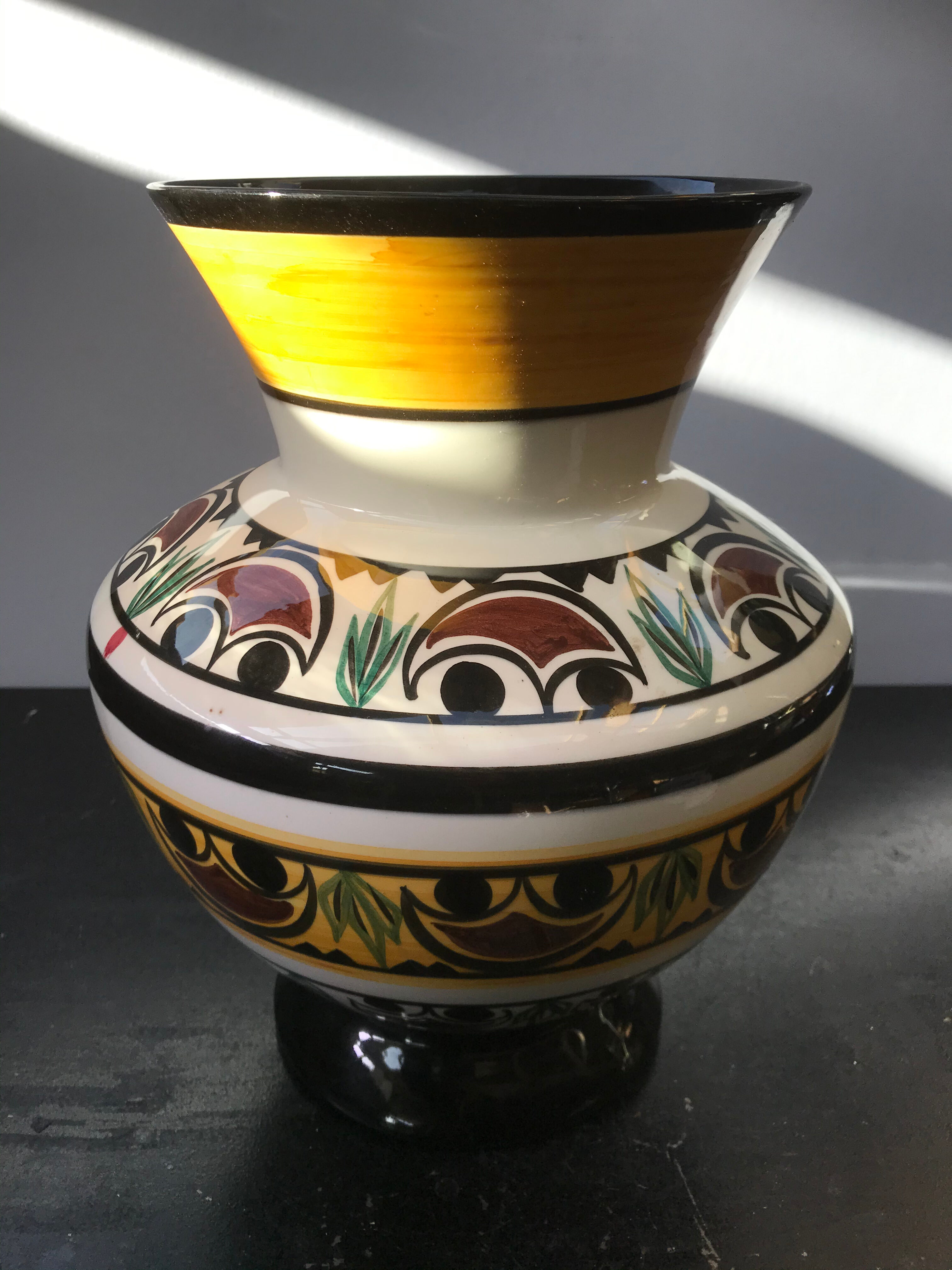 Ancient Vase QUIBERON Ceramics MERLE WHITE Painted Vintage Decor