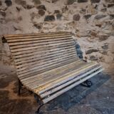 French garden bench in iron and wooden slats, mid-20th century.