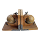 Pair of wooden bookends, rotating globes