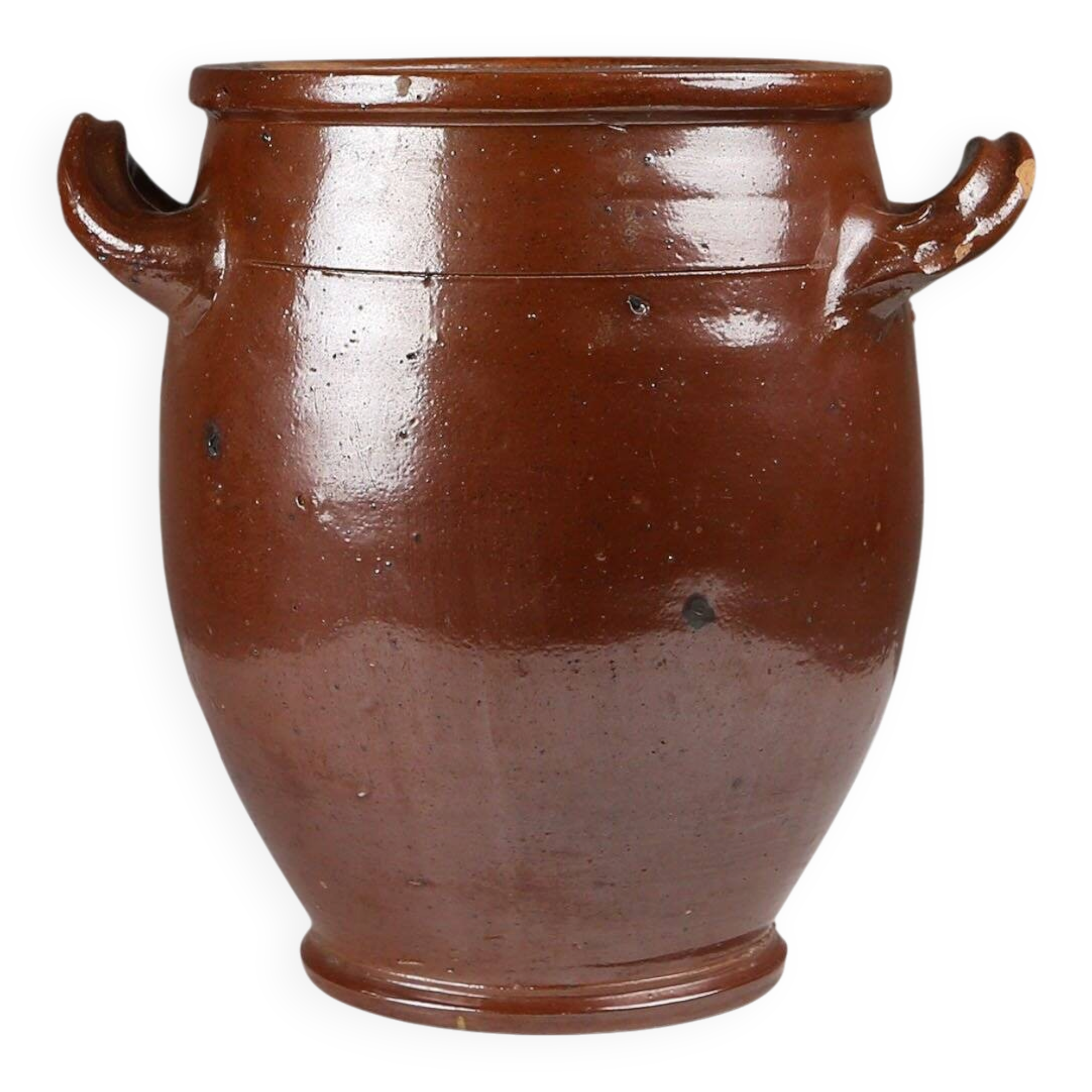 Grand pot en céramique brune émaillée, Belgique, années 1800.