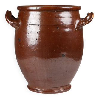Grand pot en céramique brune émaillée, Belgique, années 1800.
