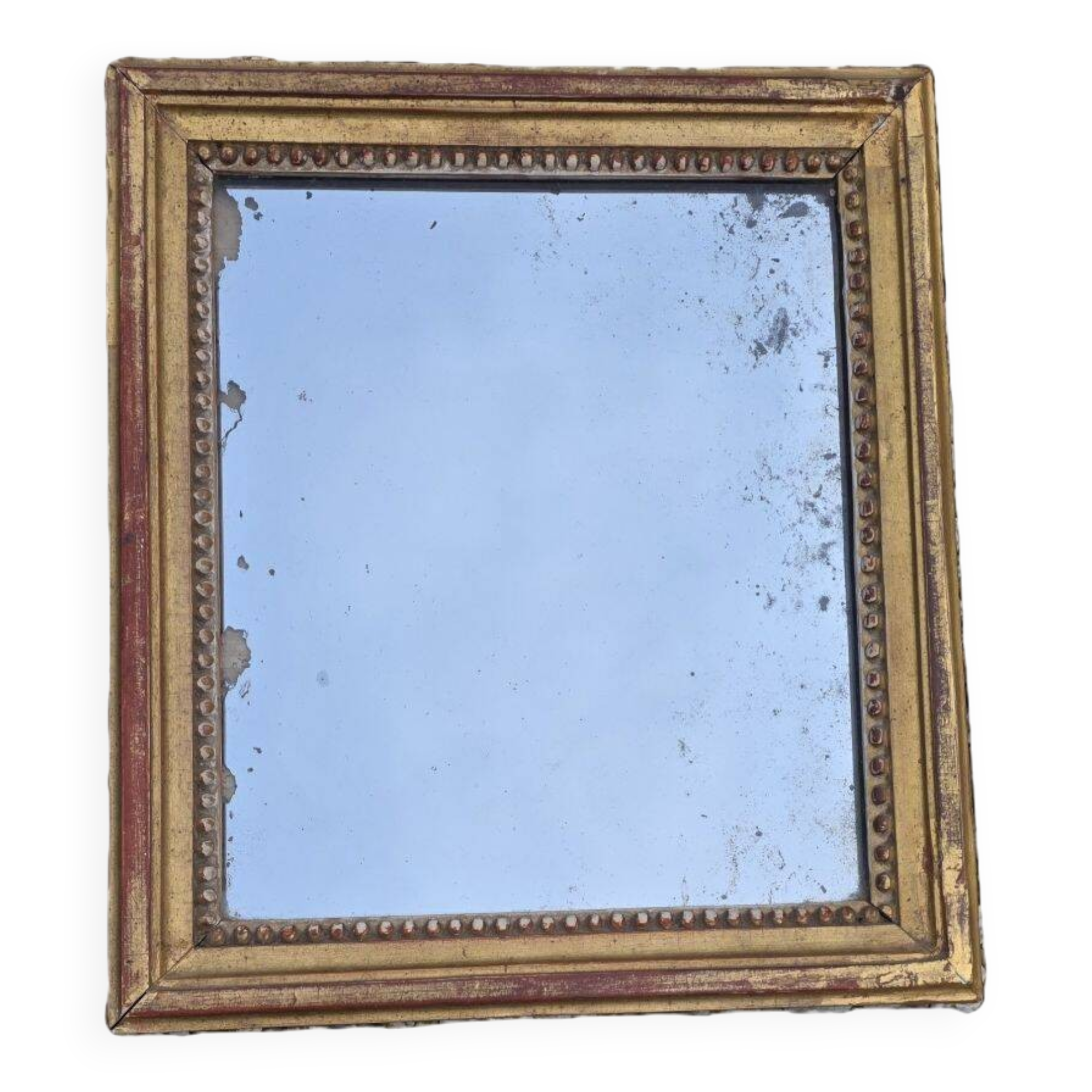 Antique Rectangular Mirror in Gilded Wood Height 38 cm