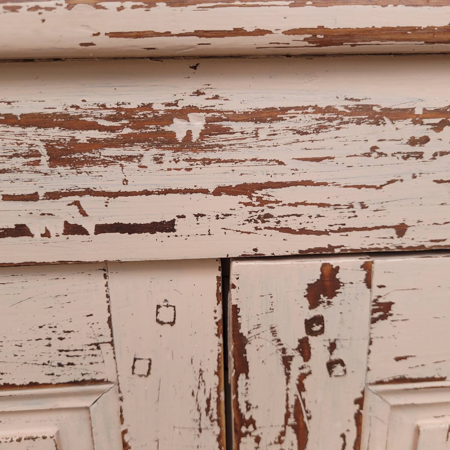 Antique low sideboard with powder pink patina – waxed solid wood