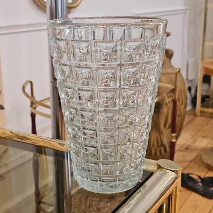 Grand vase en verre épais à motifs géométriques OXO - Hauteur 25 cm