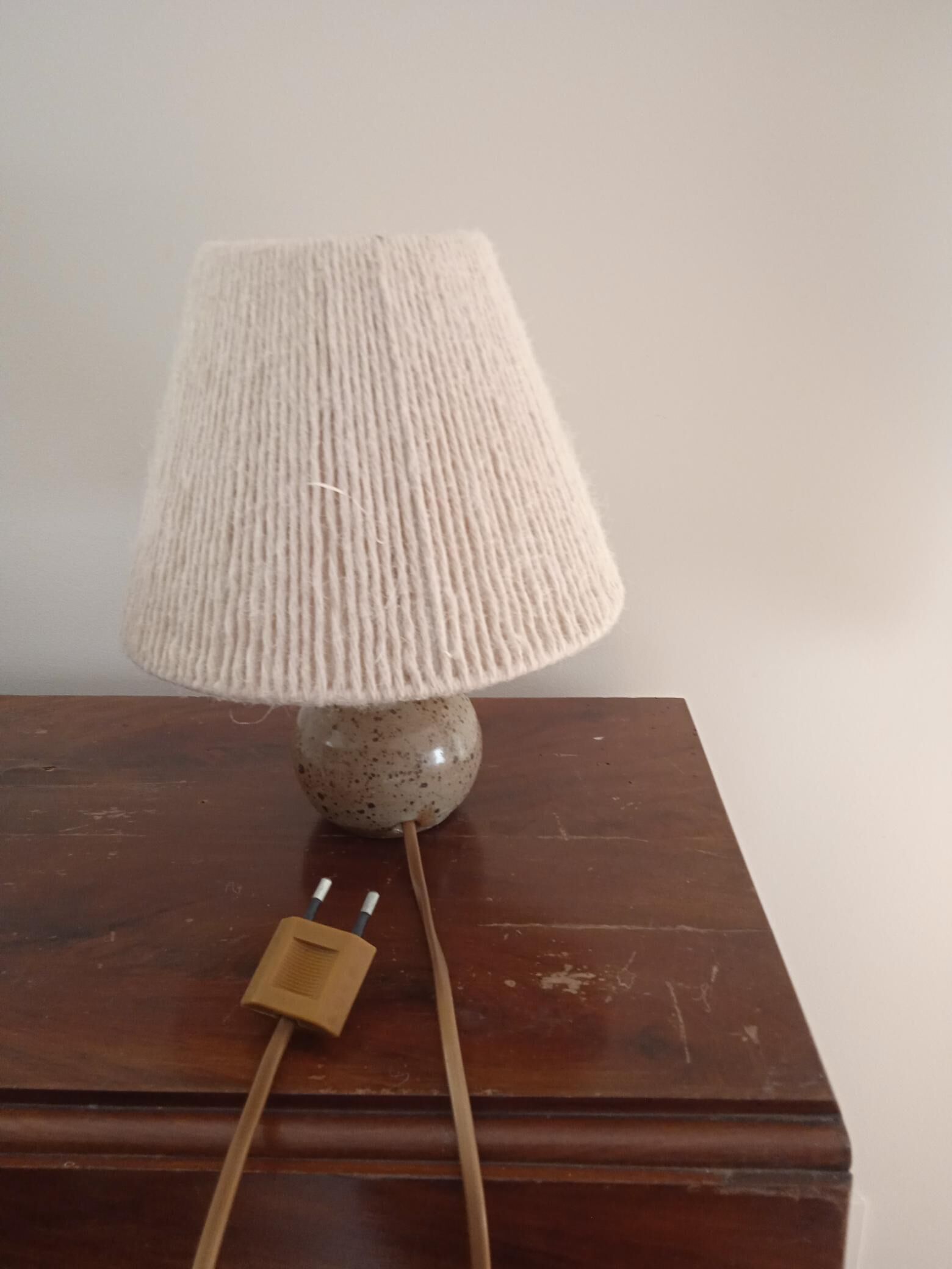 Sandstone lamp and vintage rope lampshade