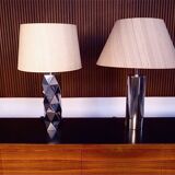 Set of 2 Brutalist Sculptural Chromed Metal Table Lamps, Italy 1960s