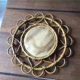 Round rattan mirror circa 1970 made in France