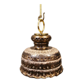 Lampe suspendue danoise, en céramique avec glaçure de couleur métal et suspension métal, laiton