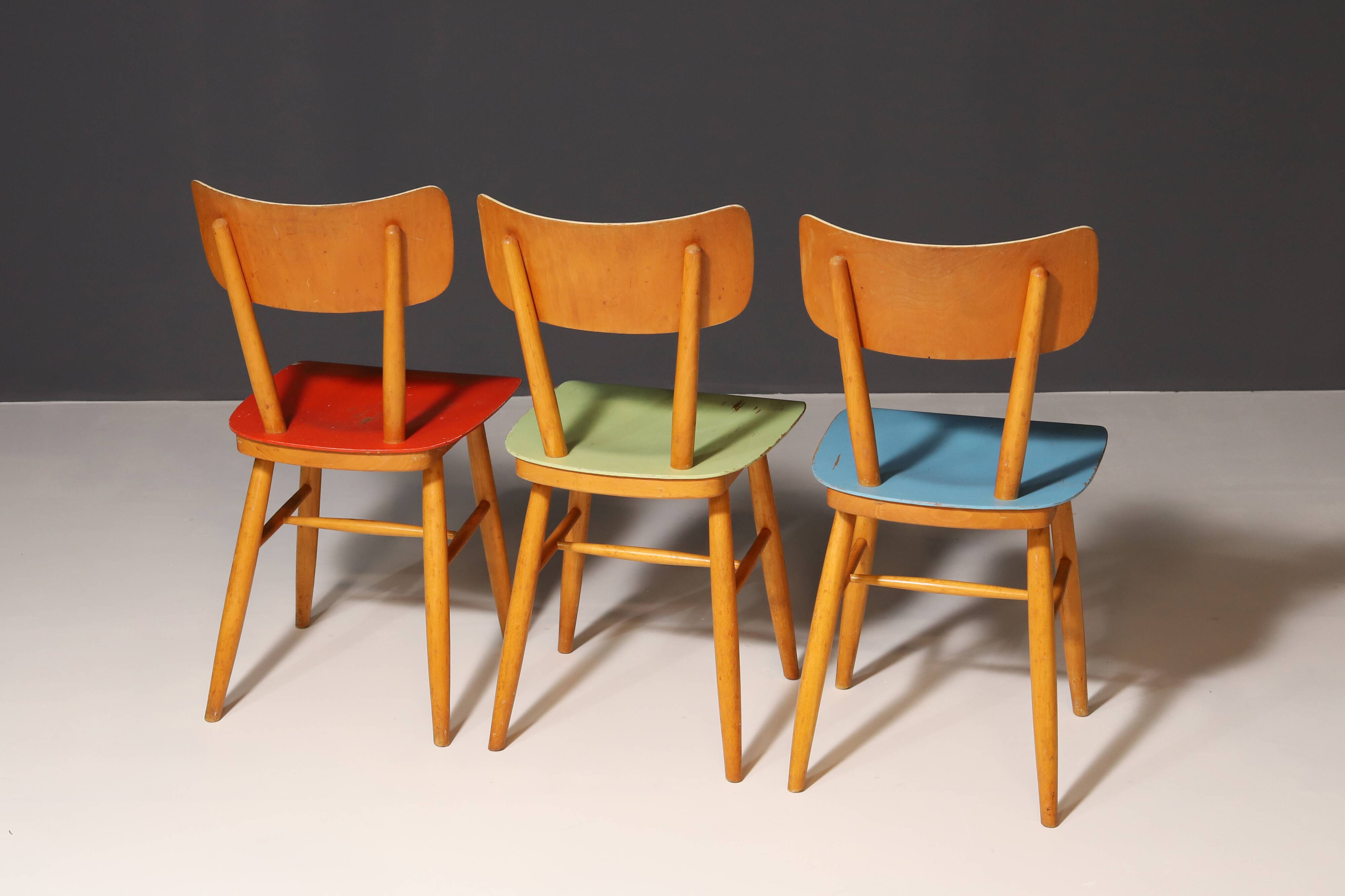 Mid century color dining chairs  1960´s, Czechoslovakia, set of 18