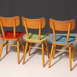 Mid century color dining chairs  1960´s, Czechoslovakia, set of 18
