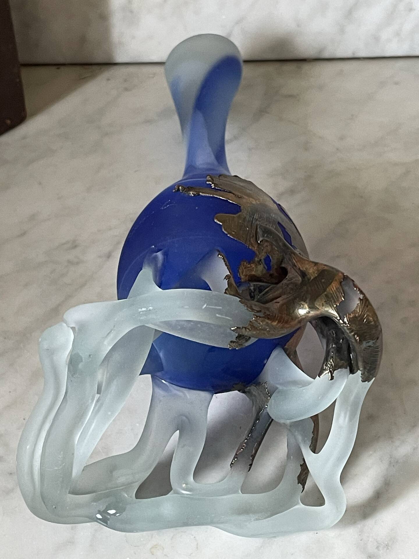 glass paste vase signed, bronze mount