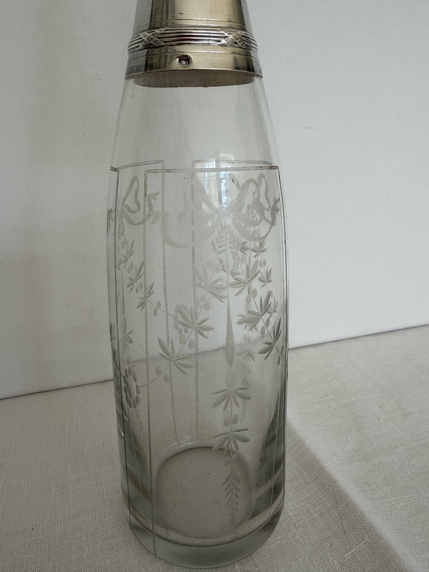 Cut glass and silver carafe